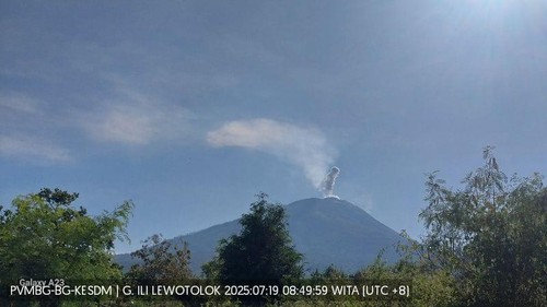 Gunung Ile Lewotolok di Kabupaten Lembata, Nusa Tenggara Timur (NTT) meletus sebanyak 40 kali sejak pagi hingga siang ini, Sabtu (19/7/2025). (Foto: PVMBG)