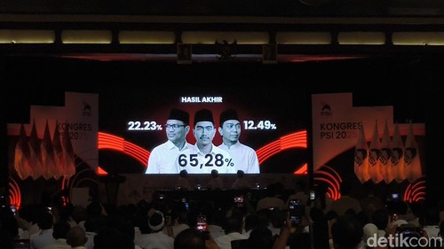 Hasil e-voting Pemilihan Caketum PSI di Gedung Graha Saba Buana, Solo, Sabtu (19/7/2025).