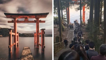 Hakone Shrine di Jepang yang syahdu dan hening hanya angan-angan. Foto: via BrightSide