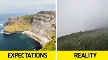 Cuaca tidak mendukung, Tebing Moher di Irlandia hanya tampak kabut saja. Foto: via BrightSide