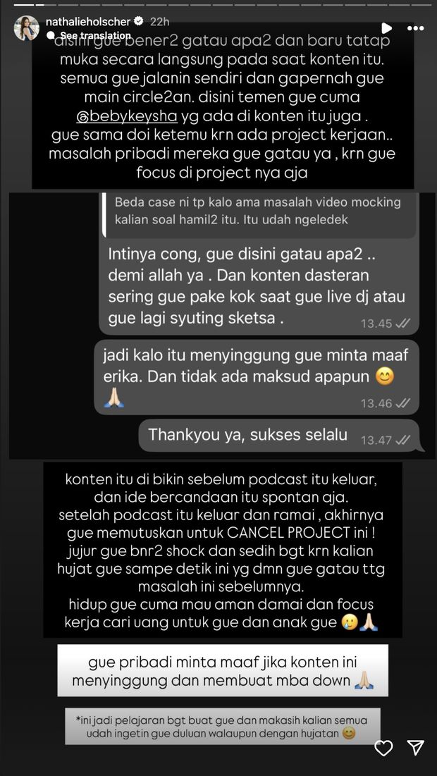Nathalie Holscher kasih penegasan soal parodikan ibu hamil bareng DJ Panda.