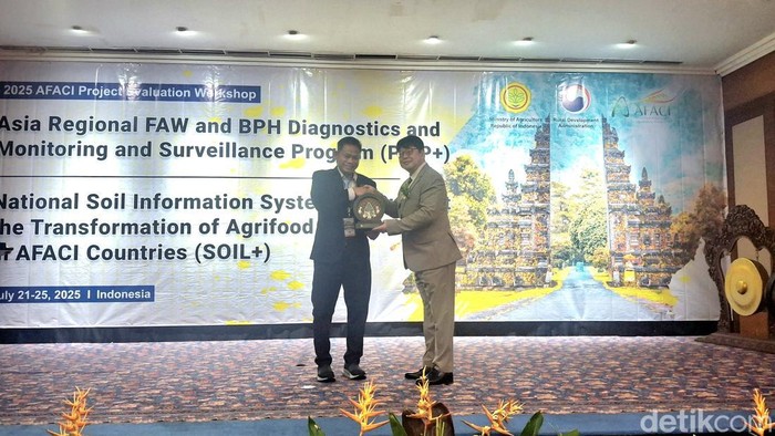 Acara AFACI Project Evaluation Workshop on PMP+ and SOIL+ yang digelar oleh Kementerian di Bali, Selasa (22/7/2025). (Fabiola Dianira)
