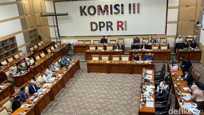 BEM FH Unnes menilai revisi KUHAP melemahkan hak tersangka dan korban. Ketua Komisi III DPR RI Habiburokhman membantah hal tersebut. (Anggi M/detikcom)
