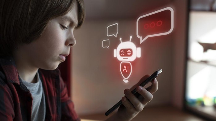 ilustrasi anak main HP, Dampak AI ke anak, Kecerdasan buatan dan anak.