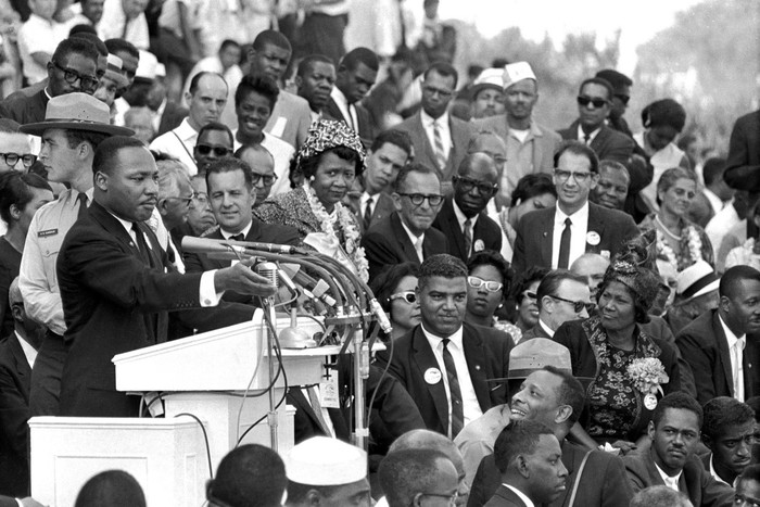 Martin Luther King Jr dalam foto tahun 1963 silam Martin Luther King Jr., head of the Southern Christian Leadership Conference, speaks to thousands during his βI Have a Dreamβ speech at the Lincoln Memorial during the March on Washington for Jobs and Freedom, Aug. 28, 1963, in Washington. (AP Photo/File)