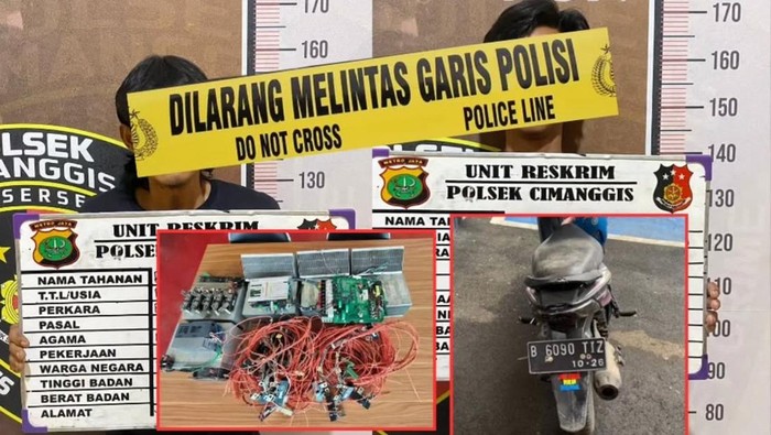 Polisi menangkap dua pelaku pencurian berinisial RA (33) dan AW (31) di sebuah gudang penyimpanan di Jalan Raya Bogor, Cimanggis, Depok. (dok. Polsek Cimanggis)