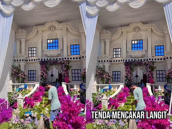 Vendor dekorasi ini merekam suasana lokasi bernikahan yang mengusung konsep bak negeri dongeng dan tendanyanya tinggl bak mencakar langit.