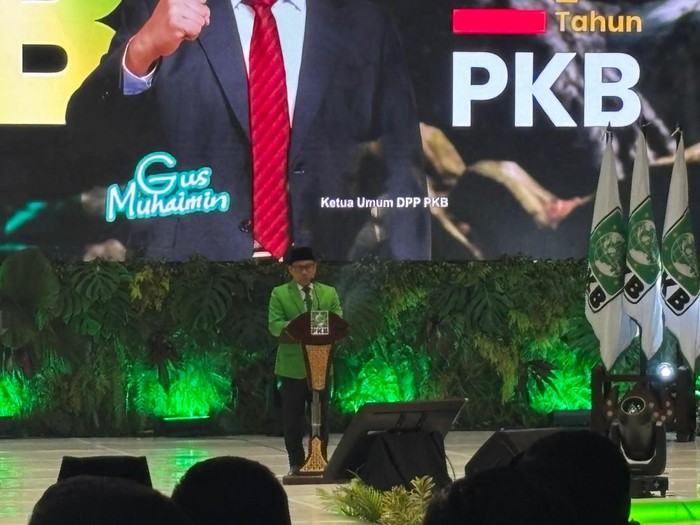Cak Imin memberi sambutan di HUT PKB, Rabu (23/7/2025)