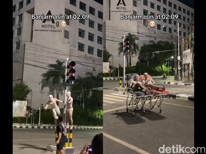 Viral tren berfoto di depan Hotel A Banjarmasin saat dini hari.