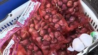 Bawang merah terbilang sulit dicari di Jepang. Namun Sari Alam menawarkan bawang merah segar dengan kemasan yang mirip di pasaran Indonesia. Foto: TikTok/@rizu.kun