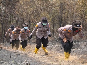 Perjuangan Polwan Polres Rokan Hulu Padamkan Karhutla di Sialang Jaya