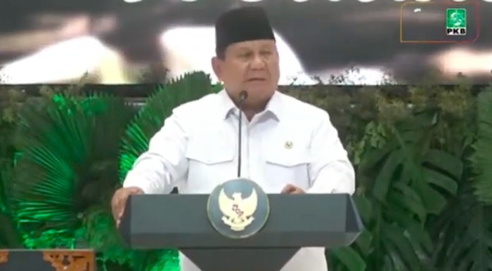 Prabowo Subianto saat berpidato dalam acara puncak Peringatan Hari Lahir PKB di JCC (23/7).