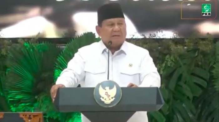 Prabowo Subianto saat berpidato dalam acara puncak Peringatan Hari Lahir PKB di JCC (23/7).