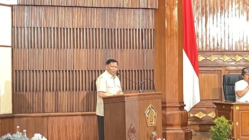 Wakil Menteri KKP, Didit Herdiawan Ashaf, dalam acara Sosialisasi Rencana Pengembangan PPN Pengambengan di Kantor Gubernur Bali, Kamis (24/7/2025). (Rizki Setyo/detikBali)