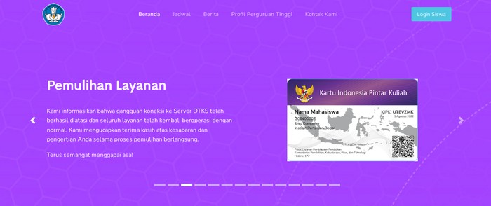 Halaman Depan Website Resmi KIP Kuliah