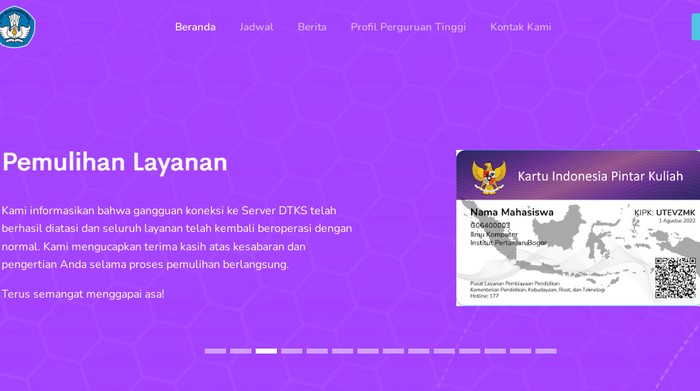 Halaman Depan Website Resmi KIP Kuliah