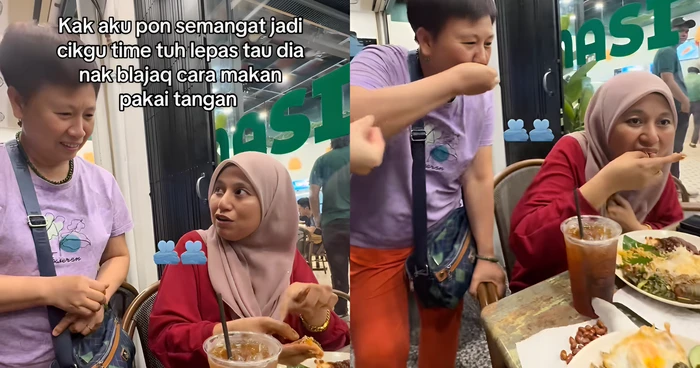 Momen Kocak Wanita Dihampiri Turis, Minta Diajari Makan Pakai Tangan!