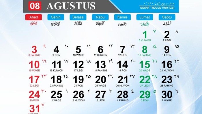 Kalender Agustus 2025