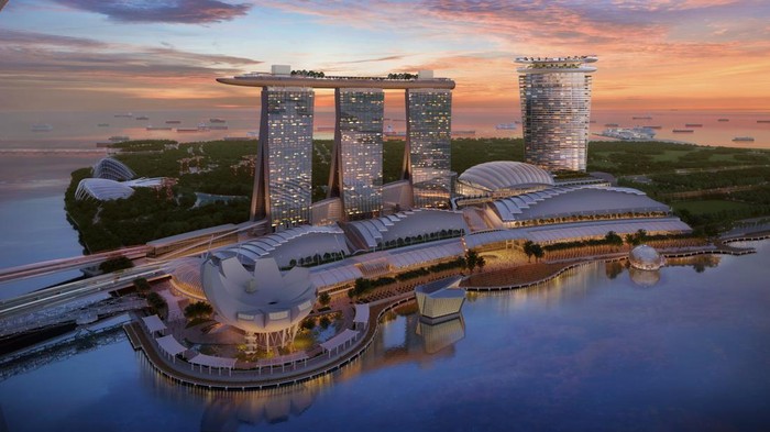 Menara Keempat Marina Bay Sands Dibangun, Biaya Capai Rp 130 T Las Vegas Sands membangun menara keempat Marina Bay Sands senilai Rp 130 T. Akan ada hotel mewah, arena konser, hingga Skyloop ikonik.