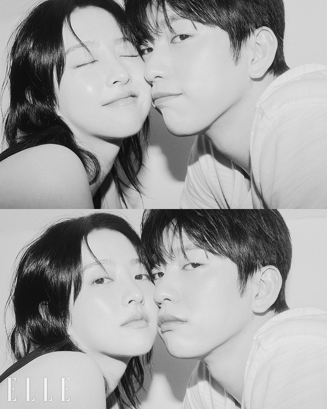 Kini tak sedikit netizen yang mempertanyakan hubungan Park Bo Young dan Jinyoung GOT7 di balik layar, meski hanya pemotretan untuk promosi drama Korea Our Unwritten Seoul. Fan service keduanya dianggap next level. Foto: dok. Elle Korea
