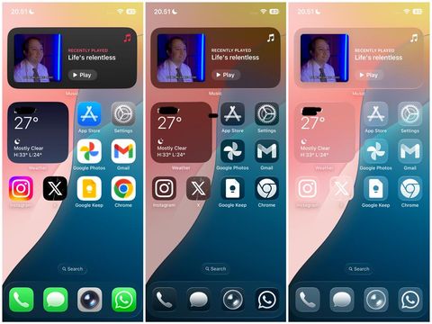 Tampilan ikon transparan di iOS 26