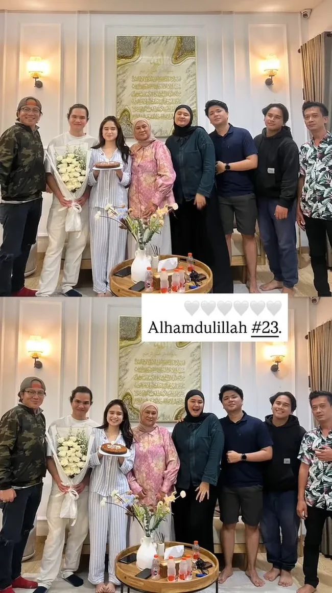 Dapat kejutan tak terduga dari kekasih, Tissa pun terlihat masih mengenakan piyama tidurnya. Tampil natural tanpa riasan, Tissa tetap terlihat cantik. Foto: Instagram/@tissabiani