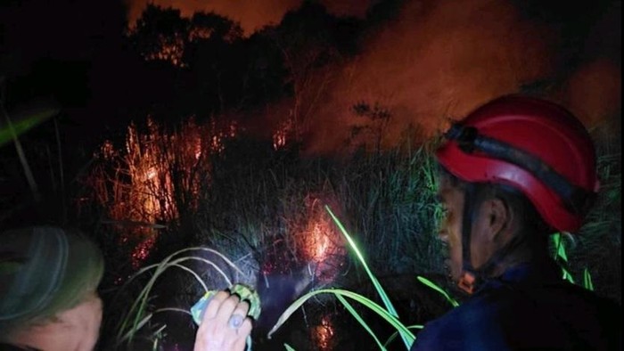Upaya pemadaman karhutla di Sungai Rambutan, Ogan Ilir.