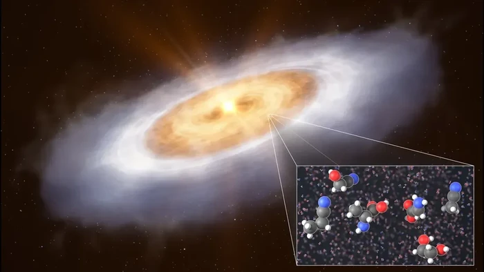 Gambaran artistik ini menunjukkan cakram pembentuk planet di sekitar bintang V883 Orionis.