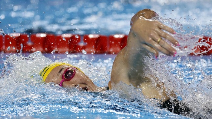 Aksi Memukau di Kolam Kejuaraan Dunia Akuatik Swimming - World Aquatics Championships - Women's 400m Freestyle Final - World Aquatics Championships Arena, Singapore - July 27, 2025 Australia's Lani Pallister in action REUTERS/Tingshu Wang