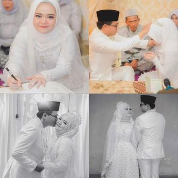 Foto akad nikah pasangan Siti Syarifah (22 tahun) dan Syahwal (26 tahun) di Cibinong, Bogor, Jawa Barat.