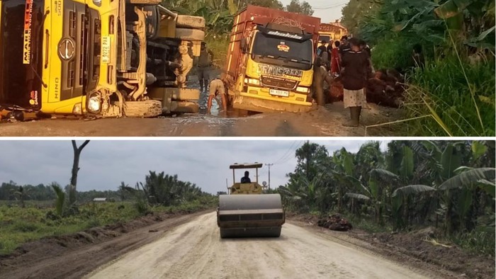 Foto: Penampakan jalan di Inhil dulu rusak parah, kini sudah fungsional (Dok Dinas PUPR)