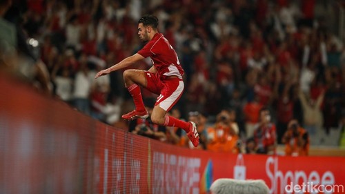 Jens Raven, striker Timnas Indonesia U-23, usai mencetak gol di semifinal Piala AFF U-23 2025 melawan Thailand U-23.