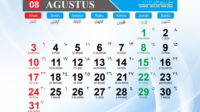 Kalender Agustus 2025
