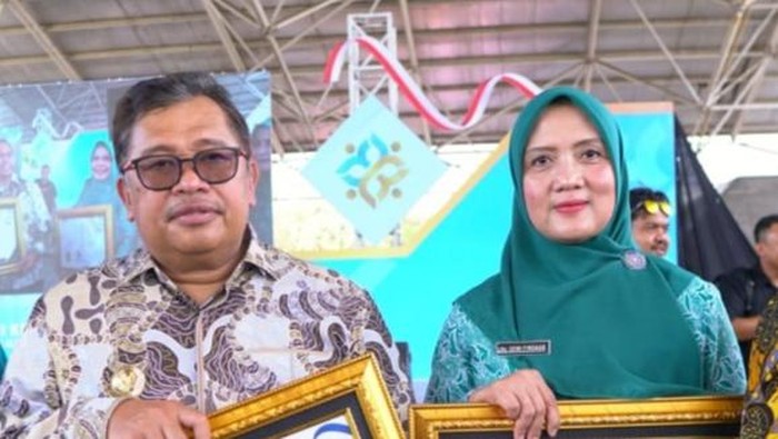 Bupati Takalar Mohammad Firdaus dan Ketua TP PKK Takalar Sri Ekowati Firdaus meraih penghargaan atas pengimplementasian quick wins Kemendukbangga/BKKBN. Dokumen Istimewa
