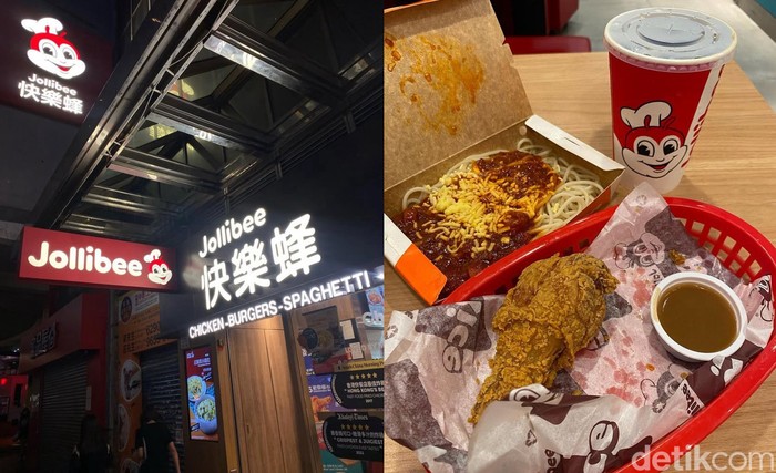 Menu makanan ikonik dari Chicken Joy hingga Spaghetti di restoran Jollibee asal Filipina, yang ada di Hong Kong.