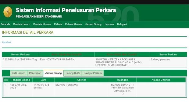 Jadwal sidang Jonathan Frizzy.