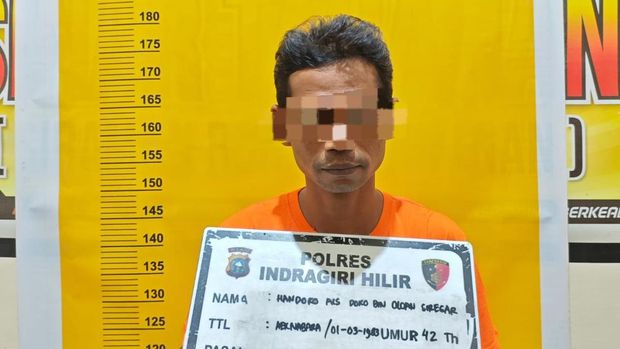 Polisi menangkap pelaku yang menyebabkan kebakaran hutan di Inhil, Riau meluas, Minggu (27/7/2025).