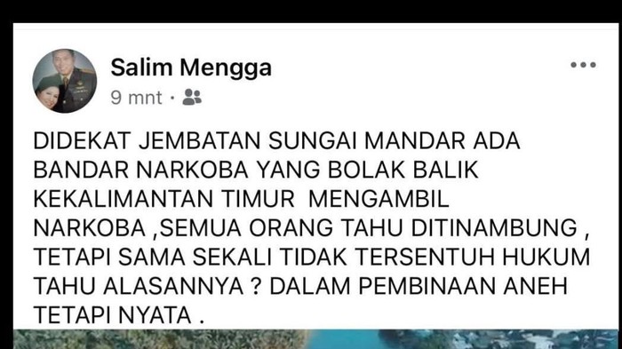 Tangkapan layar unggahan Wagub Sulbar soal bandar narkoba di Tinambung, Polewali Mandar.