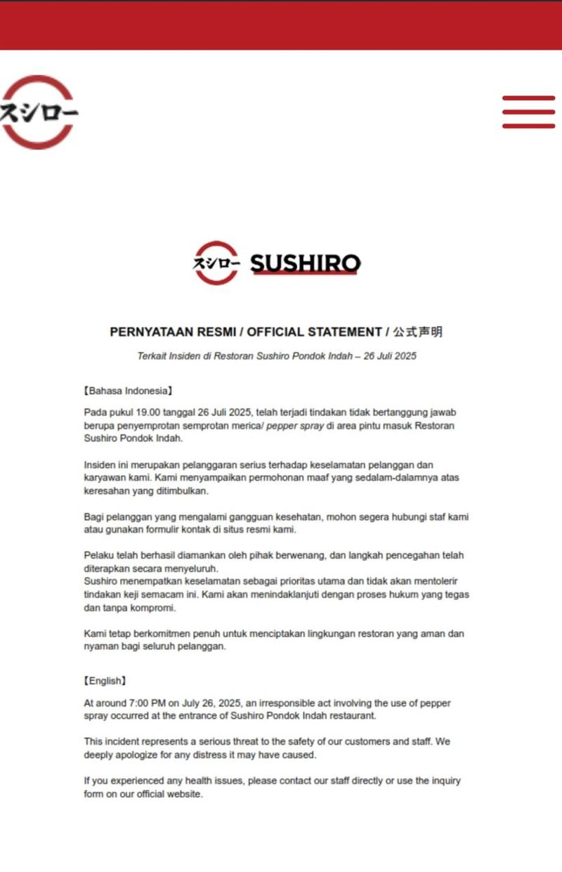 Heboh! Insiden Remaja Semprot Pepper Spray di Resto Sushi Jaksel