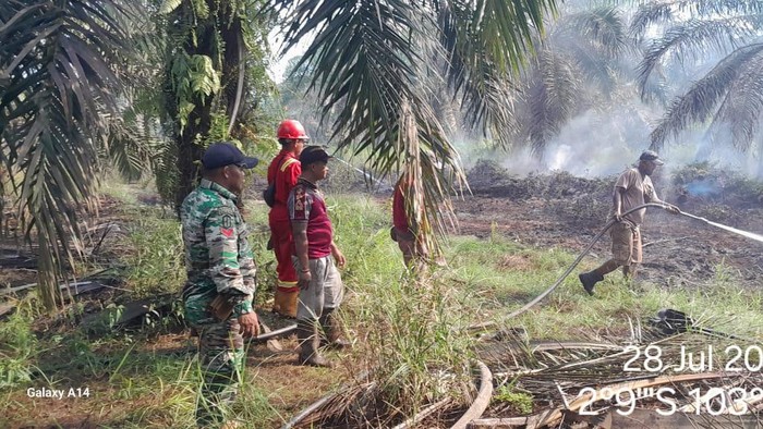 Petugas saat memadamkan karhutla di Muba