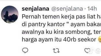 Tidak tahu harga ayam. Makanya kaget begitu tahu ada yang jual ayam bakar Rp 16 ribu. Foto: X/senjalana