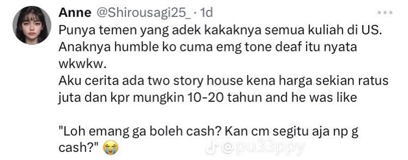 Kesenjangan benar-benar tergambar dari deretan cerita netizen berikut ini. Duh enaknya jadi orang kaya, aowkaowk.
