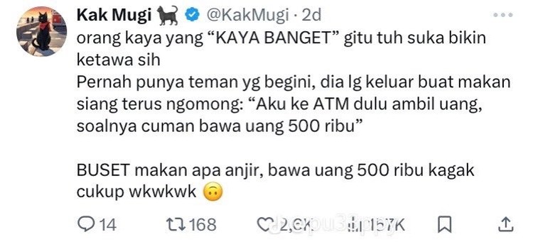 Kesenjangan benar-benar tergambar dari deretan cerita netizen berikut ini. Duh enaknya jadi orang kaya, aowkaowk.