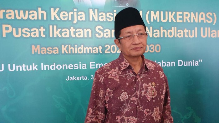 Menag Nasaruddin Umar saat menghadiri Halaqah Musyawarah Kerja Nasional dan Pelantikan Pengurus Ikatan Sarjana Nahdlatul Ulama (ISNU) di Jakarta, Rabu (30/7/2026).