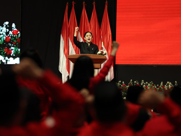 Ketua DPP PDI Perjuangan, Puan Maharani, dalam Bimtek PDIP yang digelar di Denpasar, Bali, Rabu (30/7/2025).