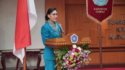 Tim Penggerak PKK Kabupaten Gianyar merayakan puncak peringatan Hari Kesatuan Gerak (HKG) PKK ke-53 Tahun 2025 di Ruang Sidang Kantor Bupati Gianyar,