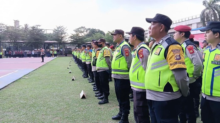Apel pengamanan kunjungan kerja RI 4 di Palembang, Sumsel, pada 1-2 Agustus 2025.