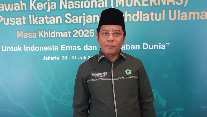 Ketua Umum Ikatan Sarjana Nahdlatul Ulama (ISNU), Kamaruddin Amin, saat ditemui di acara Halaqah Musyawarah Kerja Nasional dan Pelantikan Pengurus ISNU di Hotel Bidakara, Jakarta Selatan, Kamis (31/7/2025).