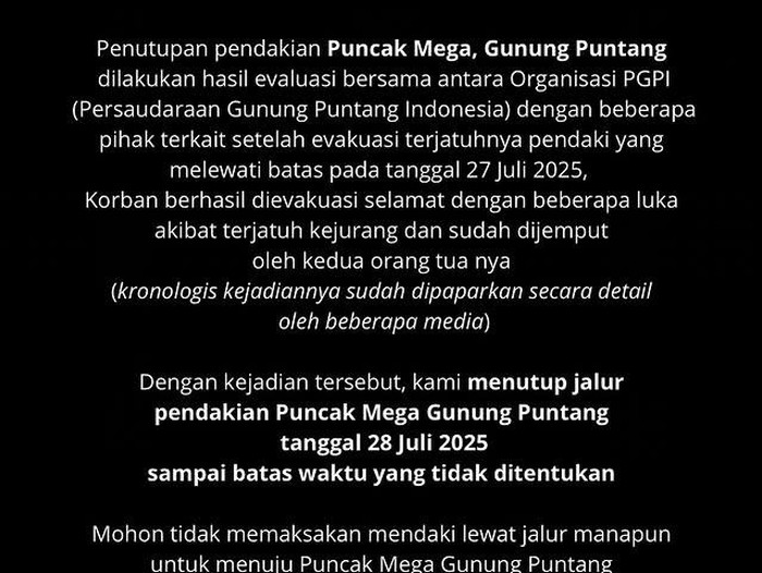 Pengumuman penutupan Puncak Mega Gunung Puntang.