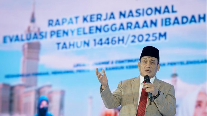 Wamenag Romo Syafi’i dalam Rapat Kerja Nasional (Rakernas) Evaluasi Penyelenggaraan Ibadah Haji Tahun 1446 H/2025 M di Tangerang, Banten, Selasa (29/7/2025).